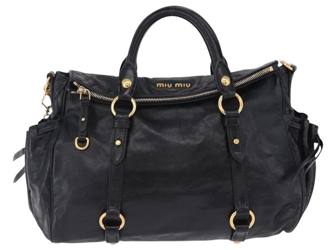 Bolsa de Mão Miu Miu em Couro 2way Preta Dourada Auth 203798V Preto Dourado - vista 13