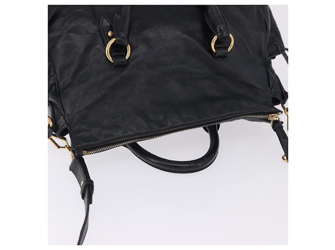 Bolsa de Mão Miu Miu em Couro 2way Preta Dourada Auth 203798V Preto Dourado - vista 14