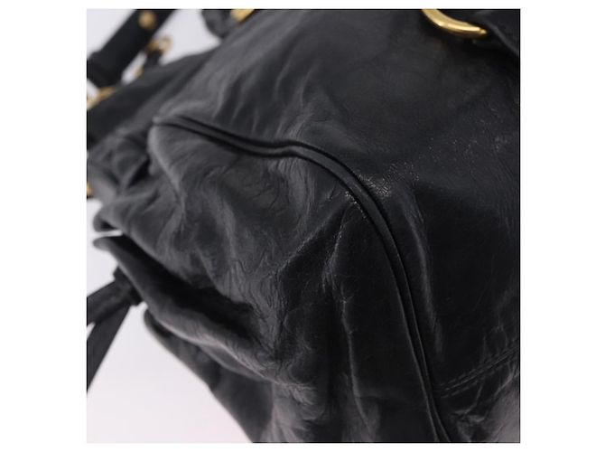 Bolsa de Mão Miu Miu em Couro 2way Preta Dourada Auth 203798V Preto Dourado - vista 18