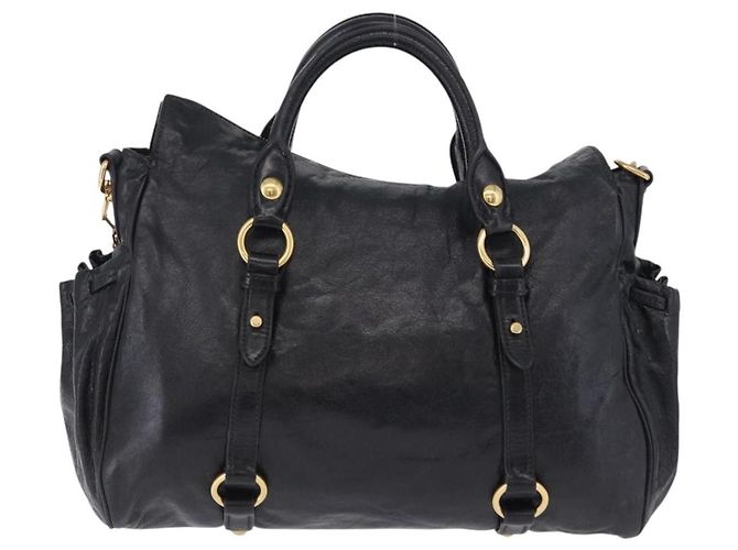 Bolsa de Mão Miu Miu em Couro 2way Preta Dourada Auth 203798V Preto Dourado - vista 2