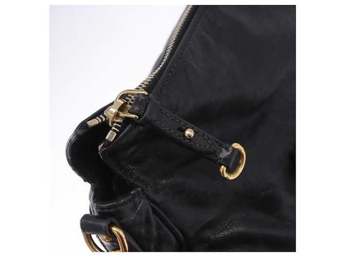Bolsa de Mão Miu Miu em Couro 2way Preta Dourada Auth 203798V Preto Dourado - vista 22