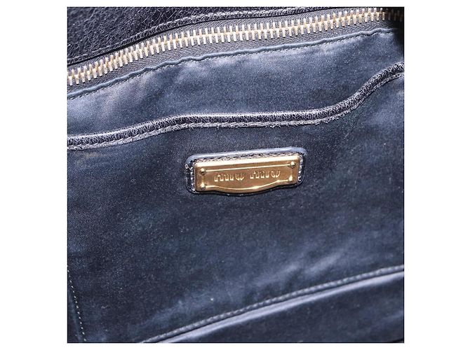 Bolsa de Mão Miu Miu em Couro 2way Preta Dourada Auth 203798V Preto Dourado - vista 27