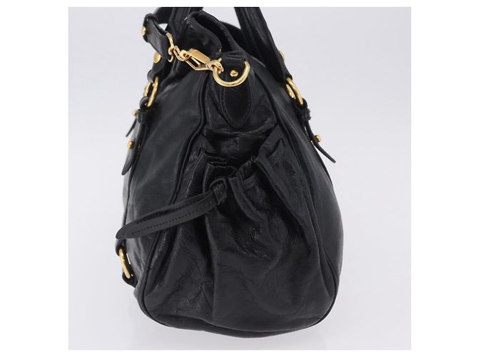 Bolsa de Mão Miu Miu em Couro 2way Preta Dourada Auth 203798V Preto Dourado - vista 3