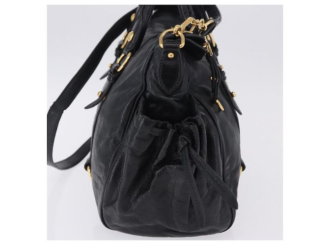 Bolsa de Mão Miu Miu em Couro 2way Preta Dourada Auth 203798V Preto Dourado - vista 5