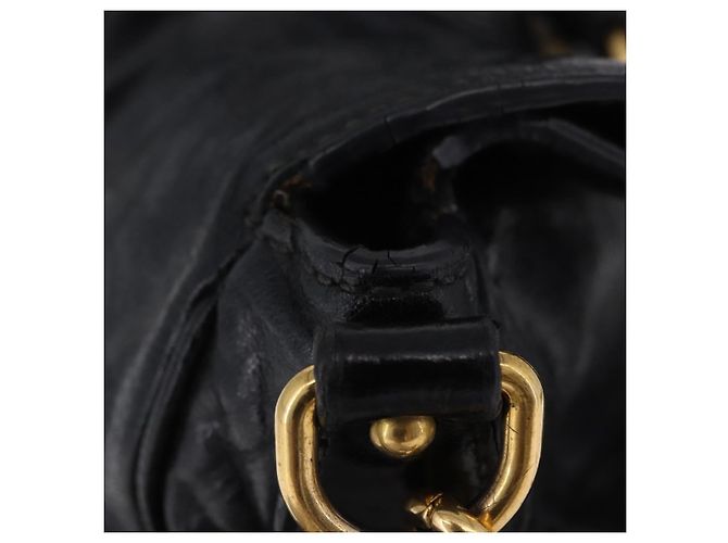 Bolsa de Mão Miu Miu em Couro 2way Preta Dourada Auth 203798V Preto Dourado - vista 6