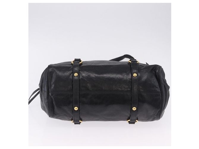 Bolsa de Mão Miu Miu em Couro 2way Preta Dourada Auth 203798V Preto Dourado - vista 7