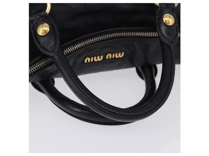 Bolsa de Mão Miu Miu em Couro 2way Preta Dourada Auth 203798V Preto Dourado - vista 8