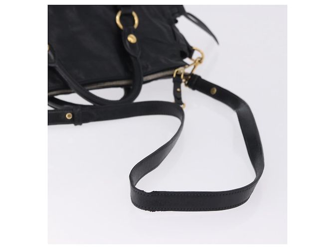Bolsa de Mão Miu Miu em Couro 2way Preta Dourada Auth 203798V Preto Dourado - vista 9