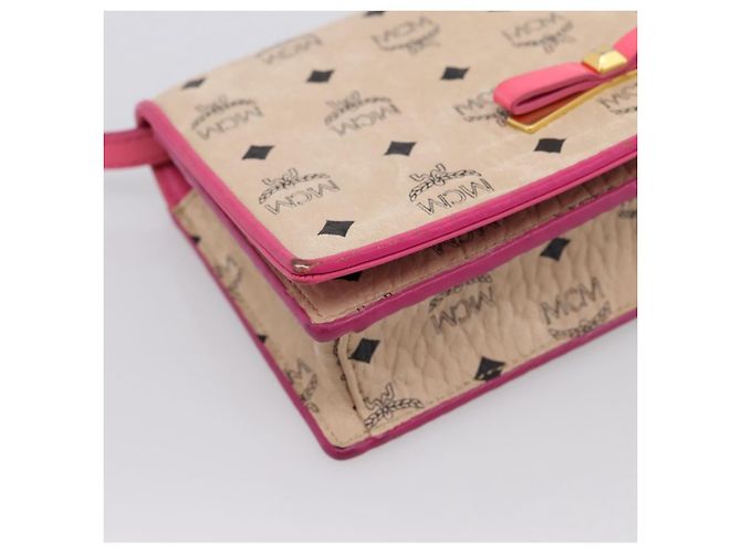 Borsa a tracolla MCM Vicetos PVC Pelle Rosa Tono Oro Auth 204597A - vista 11