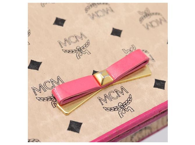 Borsa a tracolla MCM Vicetos PVC Pelle Rosa Tono Oro Auth 204597A - vista 14