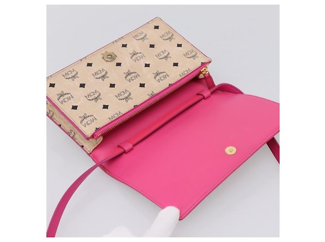 Borsa a tracolla MCM Vicetos PVC Pelle Rosa Tono Oro Auth 204597A - vista 15