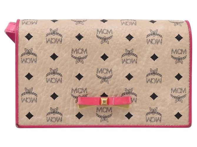 Borsa a tracolla MCM Vicetos PVC Pelle Rosa Tono Oro Auth 204597A - vista 2