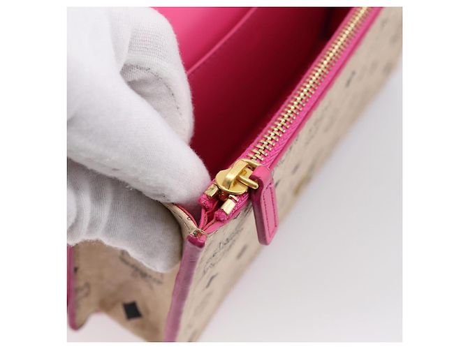 Borsa a tracolla MCM Vicetos PVC Pelle Rosa Tono Oro Auth 204597A - vista 20
