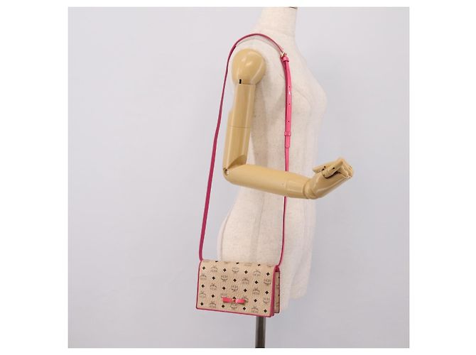 Borsa a tracolla MCM Vicetos PVC Pelle Rosa Tono Oro Auth 204597A - vista 24