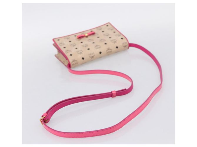 Borsa a tracolla MCM Vicetos PVC Pelle Rosa Tono Oro Auth 204597A - vista 7