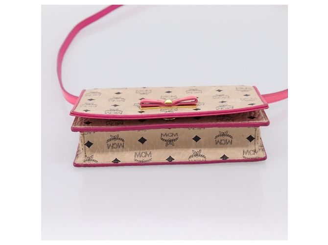 Borsa a tracolla MCM Vicetos PVC Pelle Rosa Tono Oro Auth 204597A - vista 9