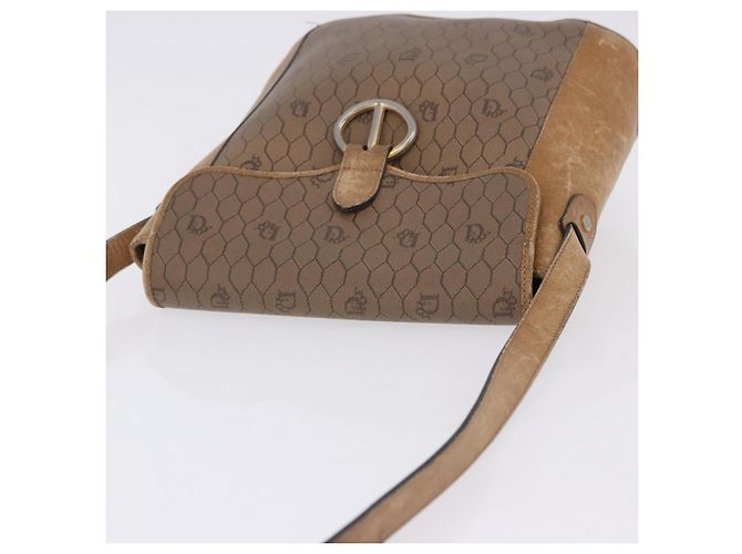 Borsa a tracolla Christian Dior Honeycomb Canvas PVC Beige Gold Auth 203461 D'oro - vista 11