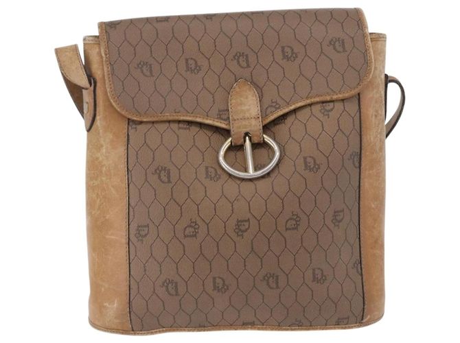 Borsa a tracolla Christian Dior Honeycomb Canvas PVC Beige Gold Auth 203461 D'oro - vista 2