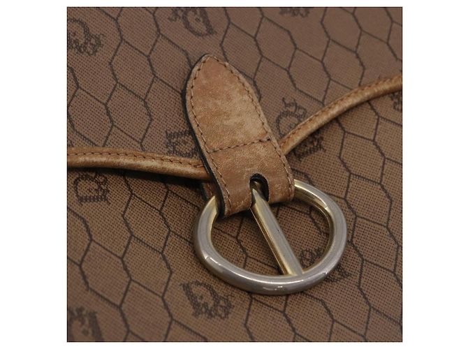 Borsa a tracolla Christian Dior Honeycomb Canvas PVC Beige Gold Auth 203461 D'oro - vista 26