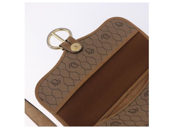 Borsa a tracolla Christian Dior Honeycomb Canvas PVC Beige Gold Auth 203461 D'oro - vista 27