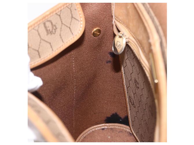 Borsa a tracolla Christian Dior Honeycomb Canvas PVC Beige Gold Auth 203461 D'oro - vista 34
