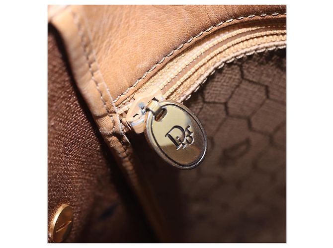 Borsa a tracolla Christian Dior Honeycomb Canvas PVC Beige Gold Auth 203461 D'oro - vista 35
