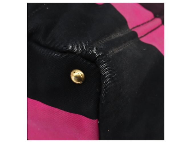 Borsa PRADA Canapa GM Canvas Nero Rosa Auth 201284 - vista 10
