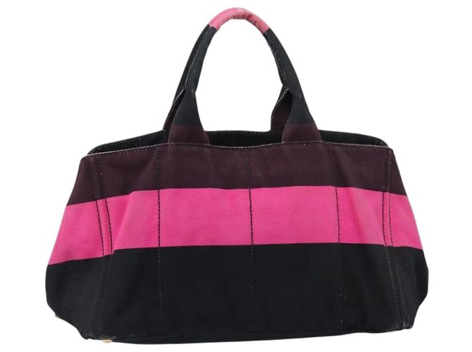 Borsa PRADA Canapa GM Canvas Nero Rosa Auth 201284 - vista 13