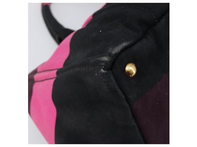 Borsa PRADA Canapa GM Canvas Nero Rosa Auth 201284 - vista 17