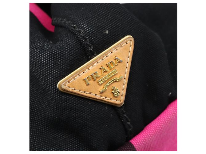 Borsa PRADA Canapa GM Canvas Nero Rosa Auth 201284 - vista 18
