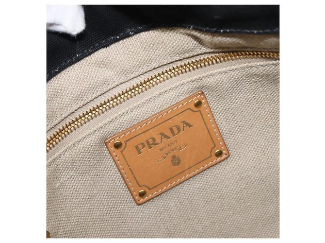 Borsa PRADA Canapa GM Canvas Nero Rosa Auth 201284 - vista 19