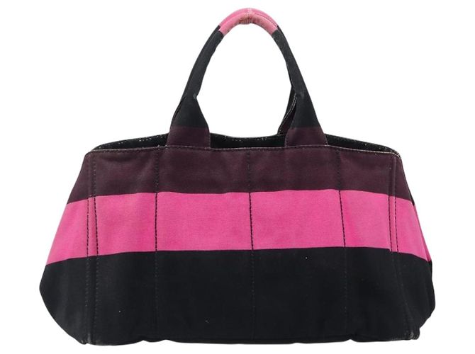 Borsa PRADA Canapa GM Canvas Nero Rosa Auth 201284 - vista 2
