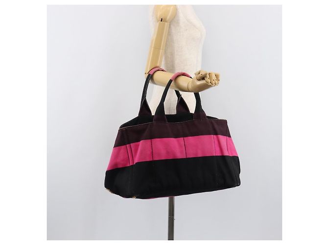 Borsa PRADA Canapa GM Canvas Nero Rosa Auth 201284 - vista 25
