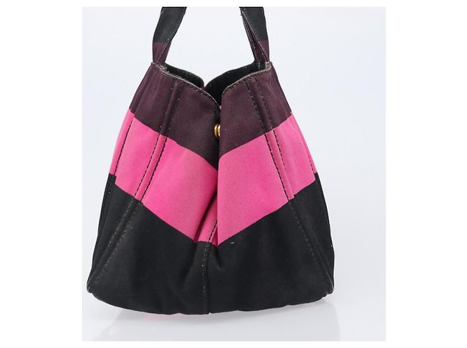 Borsa PRADA Canapa GM Canvas Nero Rosa Auth 201284 - vista 3