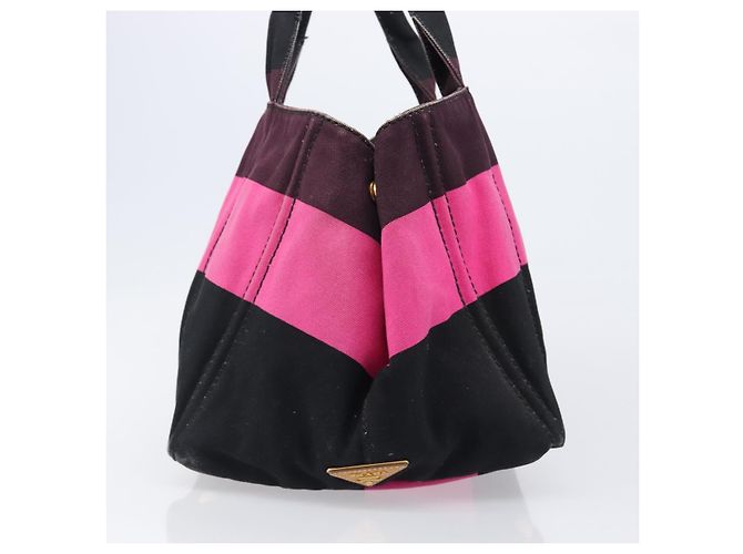 Borsa PRADA Canapa GM Canvas Nero Rosa Auth 201284 - vista 4