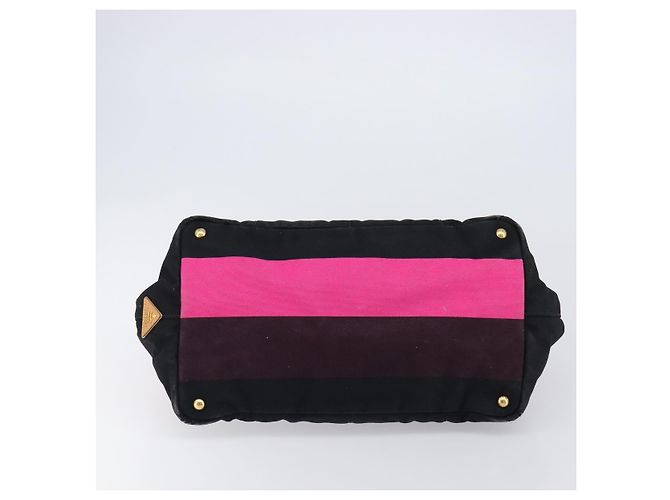 Borsa PRADA Canapa GM Canvas Nero Rosa Auth 201284 - vista 5