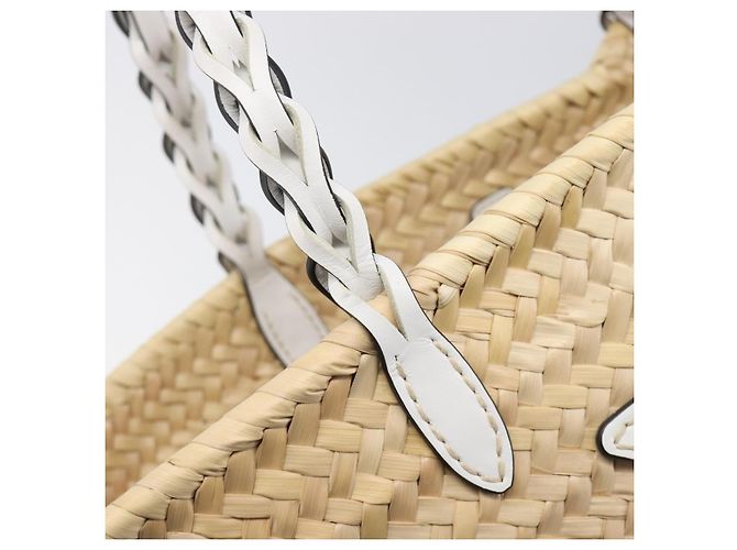 Borsa Tote PRADA in palma intrecciata Raffia Beige Auth 203649M - vista 10