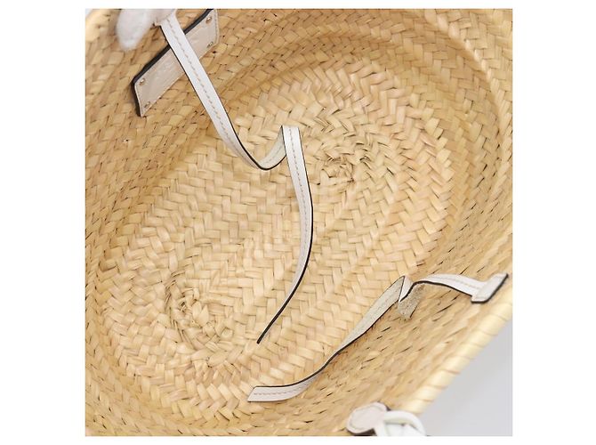 Borsa Tote PRADA in palma intrecciata Raffia Beige Auth 203649M - vista 11