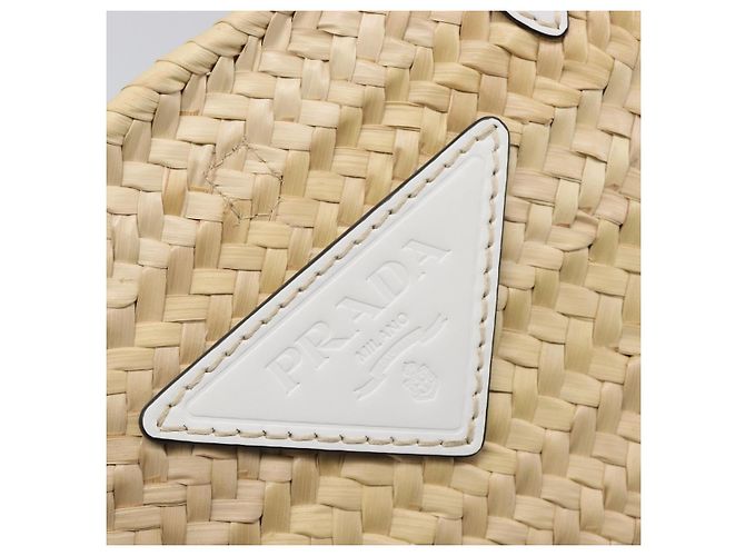 Borsa Tote PRADA in palma intrecciata Raffia Beige Auth 203649M - vista 17