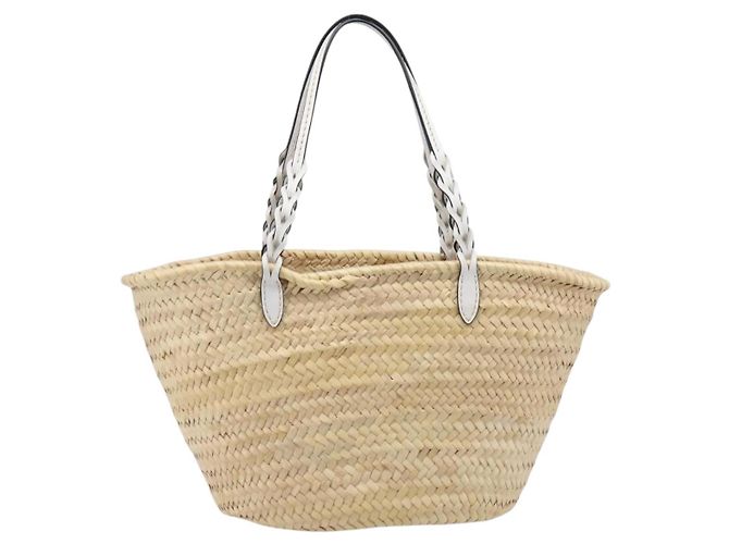 Borsa Tote PRADA in palma intrecciata Raffia Beige Auth 203649M - vista 2