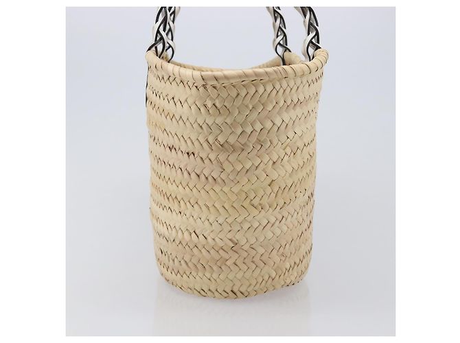 Borsa Tote PRADA in palma intrecciata Raffia Beige Auth 203649M - vista 4