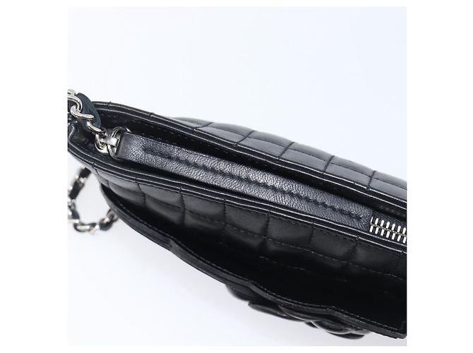 Borsa CHANEL Choco Bar linea COCO Mark Chain Bag in pelle nera e argento CC Auth 203211V Nero - vista 16