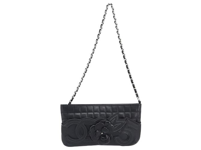 Borsa CHANEL Choco Bar linea COCO Mark Chain Bag in pelle nera e argento CC Auth 203211V Nero - vista 2