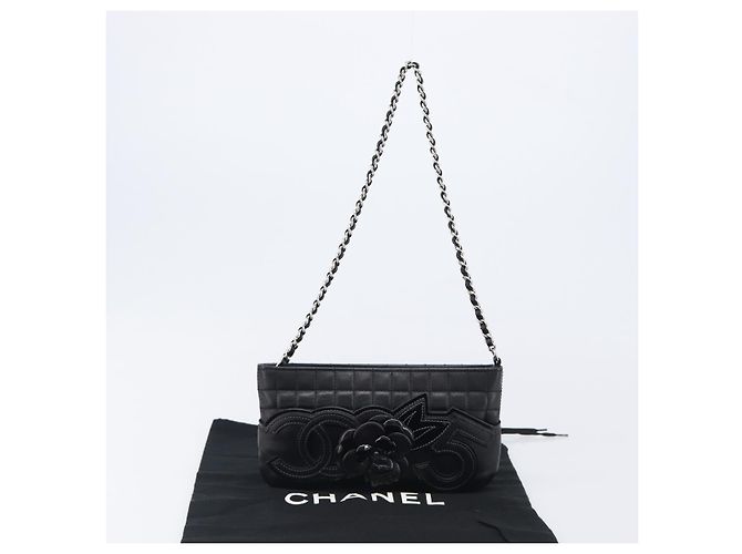 Borsa CHANEL Choco Bar linea COCO Mark Chain Bag in pelle nera e argento CC Auth 203211V Nero - vista 27