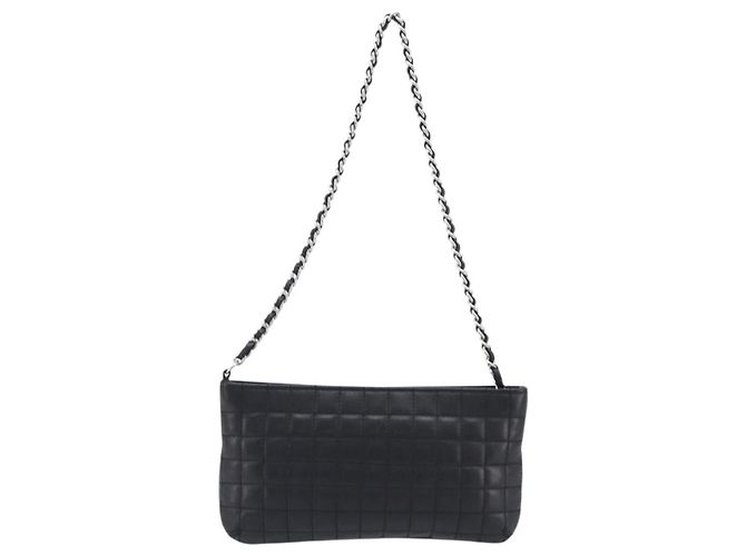 Borsa CHANEL Choco Bar linea COCO Mark Chain Bag in pelle nera e argento CC Auth 203211V Nero - vista 3