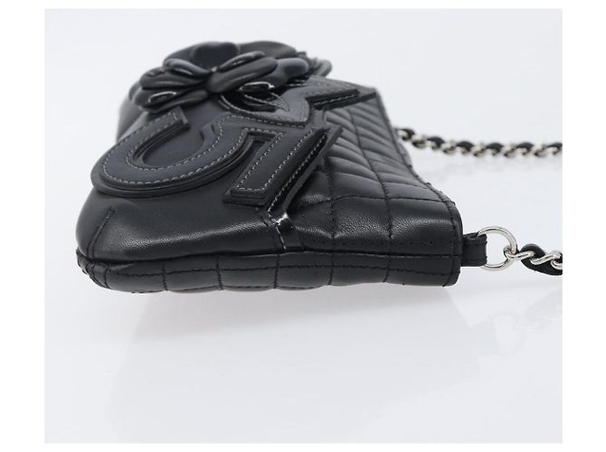 Borsa CHANEL Choco Bar linea COCO Mark Chain Bag in pelle nera e argento CC Auth 203211V Nero - vista 4
