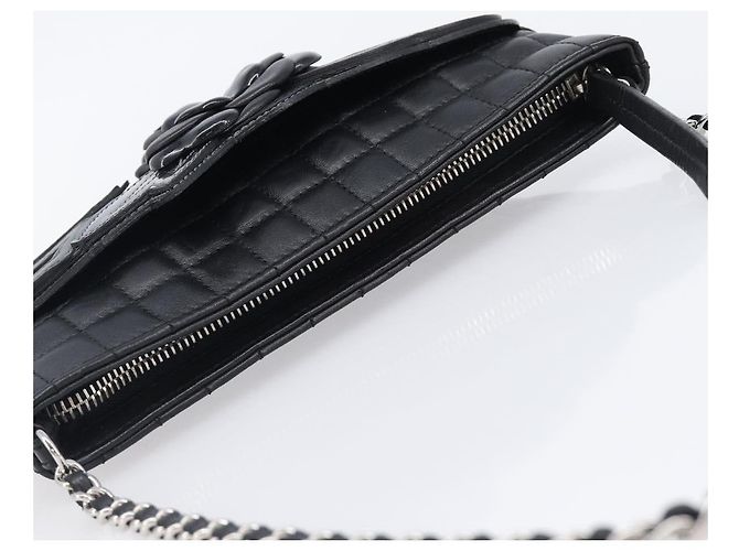 Borsa CHANEL Choco Bar linea COCO Mark Chain Bag in pelle nera e argento CC Auth 203211V Nero - vista 6