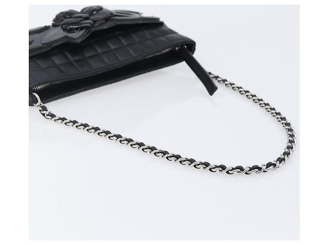 Borsa CHANEL Choco Bar linea COCO Mark Chain Bag in pelle nera e argento CC Auth 203211V Nero - vista 7