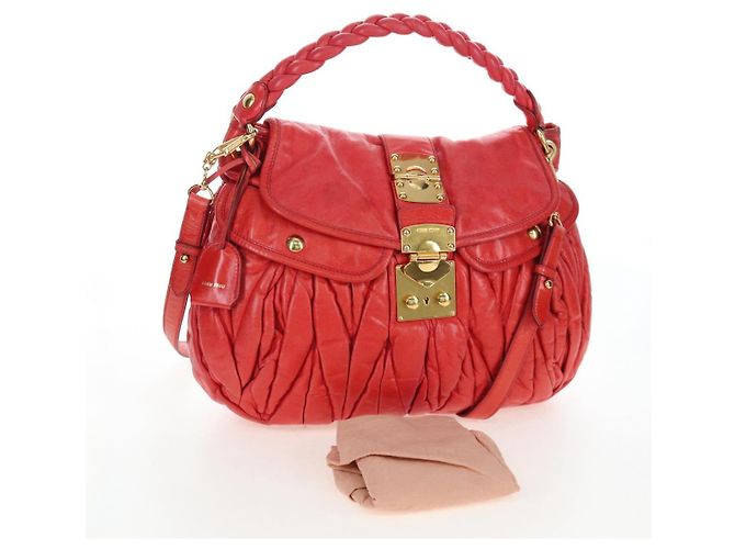 Borsa a mano Miu Miu in pelle 2way rossa tono oro Auth 167603V Rosso - vista 12