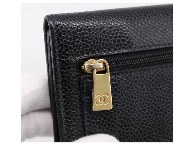 Portafoglio CHANEL Matelasse Caviar Skin Black Gold CC Auth 204790V Nero D'oro - vista 12